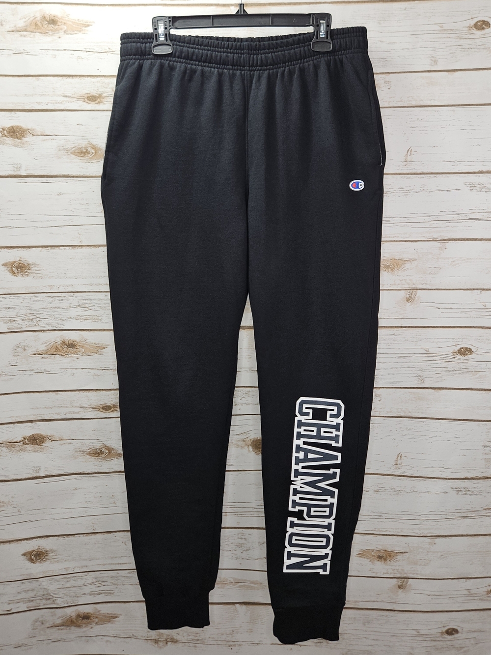 Champion Black Logo Joggers with Leg Script